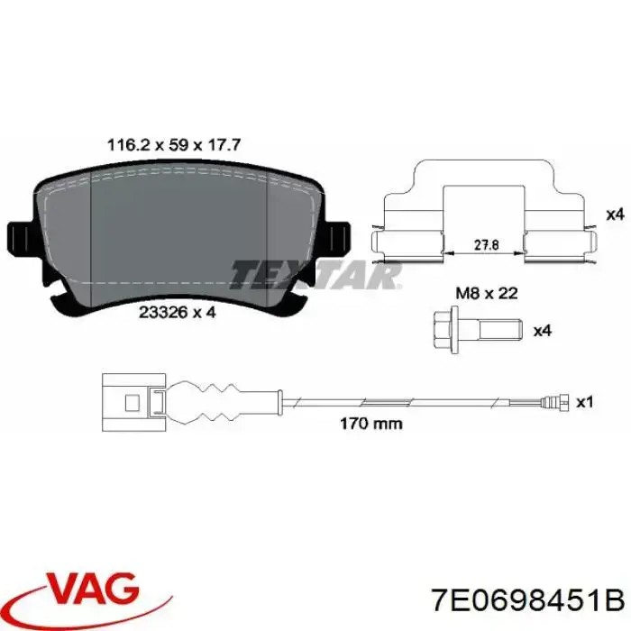 7E0698451B VAG pastillas de freno traseras