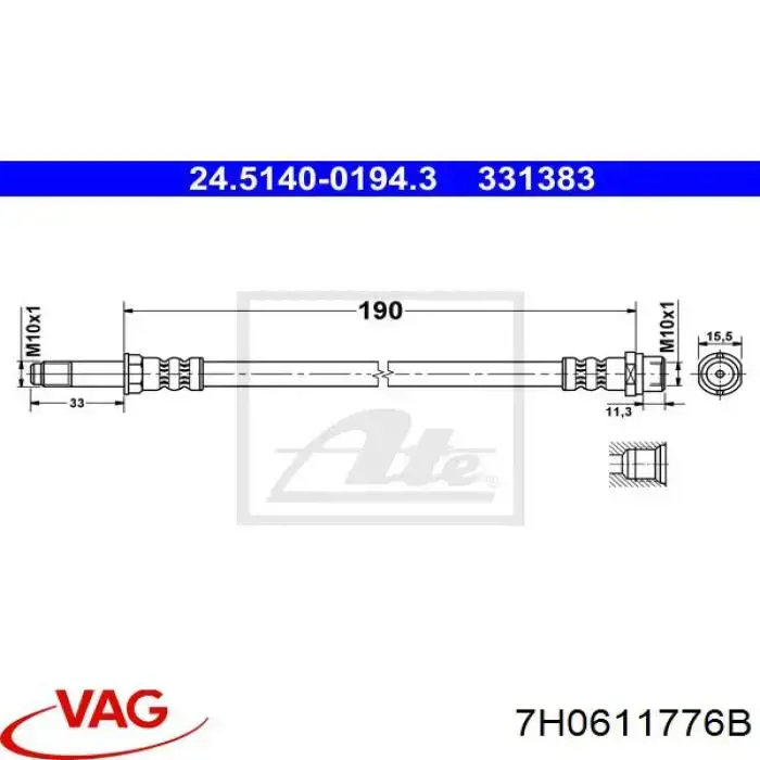 7H0611776B VAG tubo flexible de frenos trasero