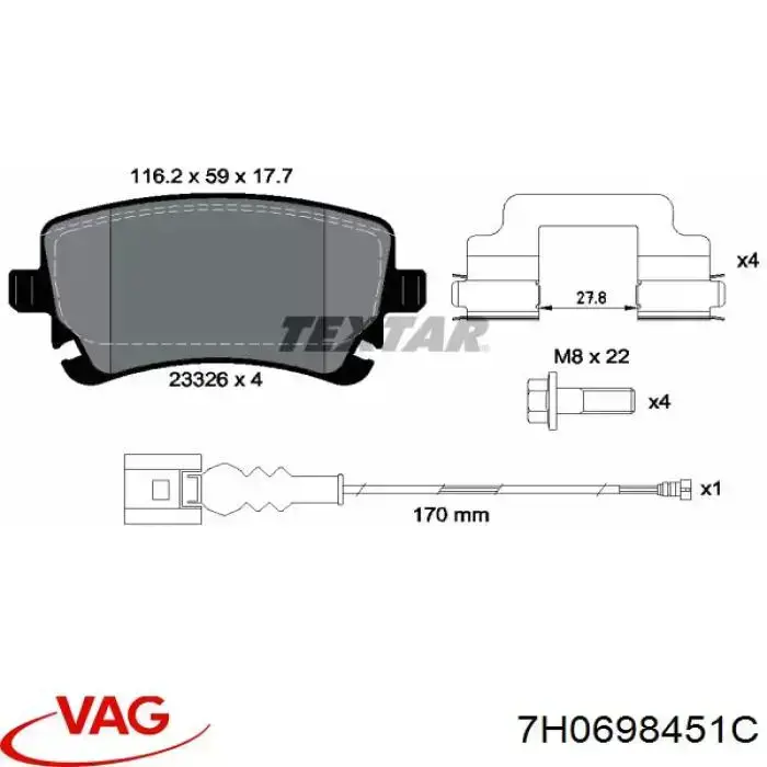 7H0698451C VAG pastillas de freno traseras