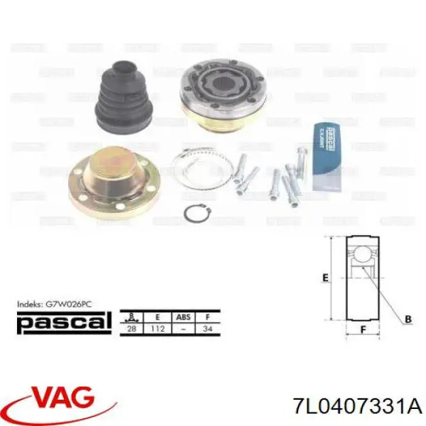 7L0407331A VAG junta homocinética interior delantera