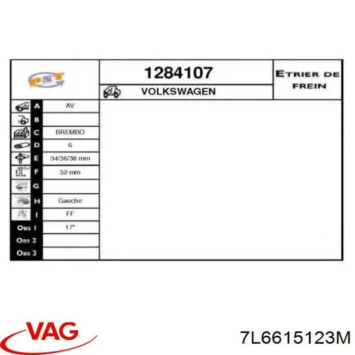 7L6615123M VAG pinza de freno delantera izquierda