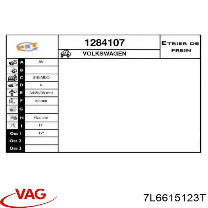 7L6615123T VAG pinza de freno delantera izquierda