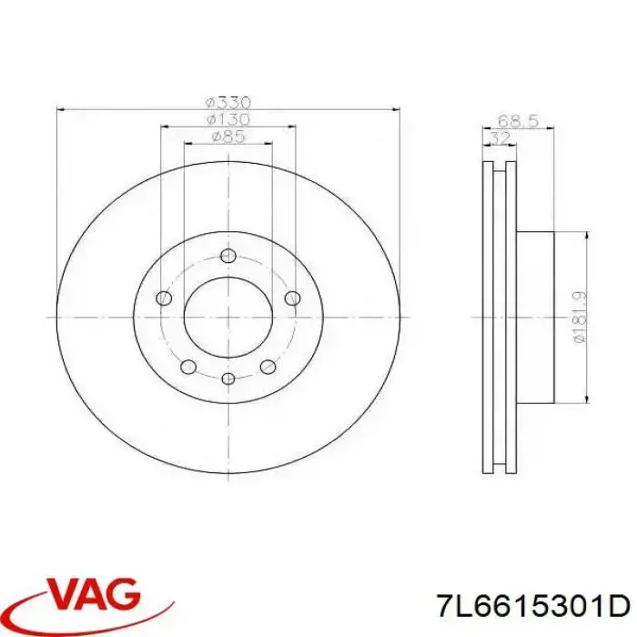 7L6615301D VAG freno de disco delantero