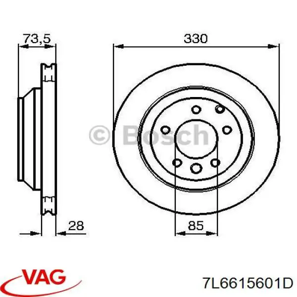 7L6615601D VAG disco de freno trasero