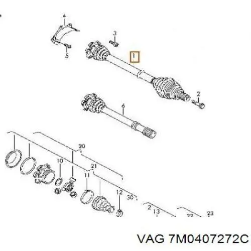7M3407272FX VAG árbol de transmisión delantero derecho