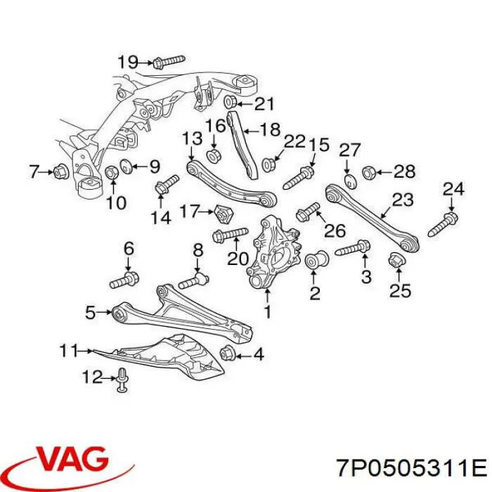 7P0505311E VAG brazo suspension (control trasero inferior izquierdo)