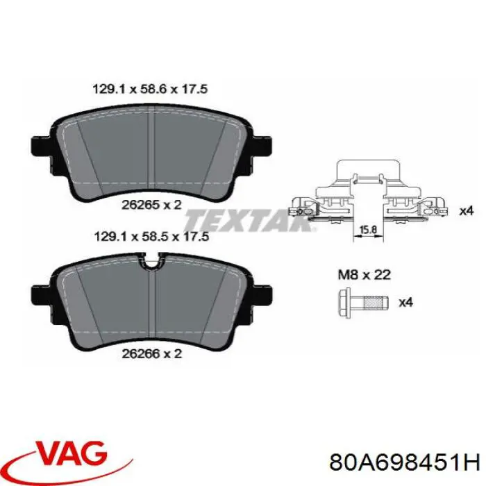 80A698451H VAG pastillas de freno traseras