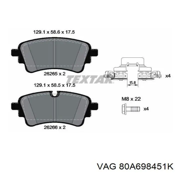 80A698451K VAG pastillas de freno traseras