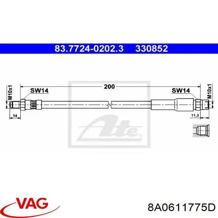 8A0611775D VAG tubo flexible de frenos trasero