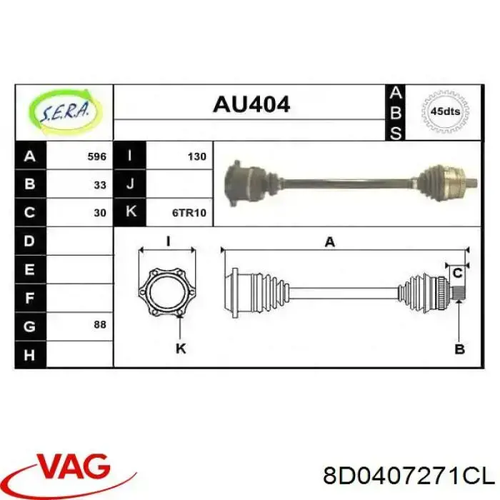 8D0407271CL VAG árbol de transmisión delantero izquierdo