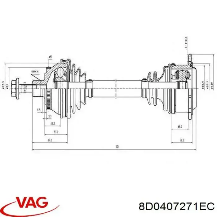 8D0407271EC VAG árbol de transmisión delantero izquierdo