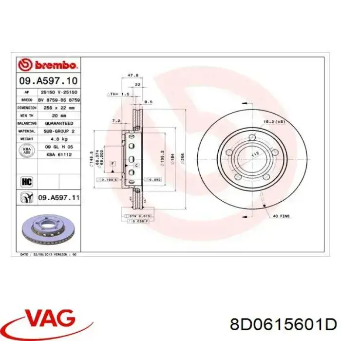 8D0615601D VAG disco de freno trasero