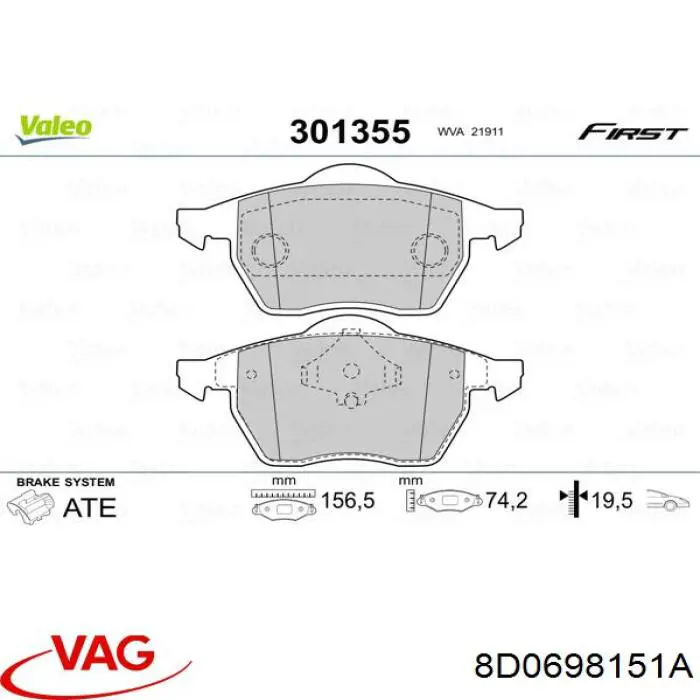 8D0698151A VAG pastillas de freno delanteras