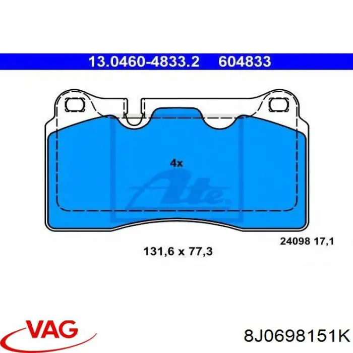 8J0698151K VAG pastillas de freno delanteras