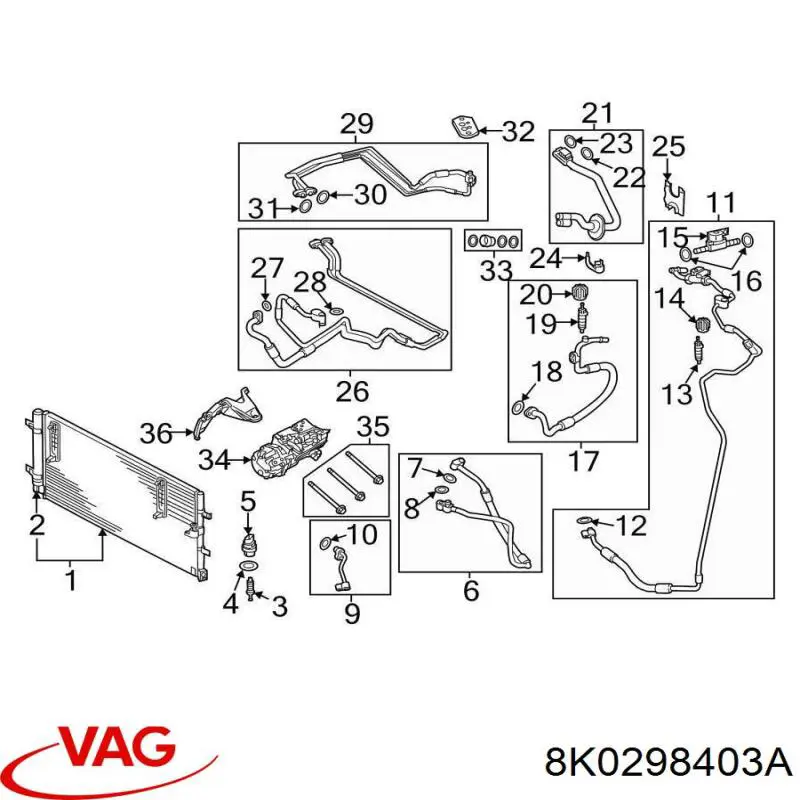 8K0298403A VAG receptor-secador del aire acondicionado