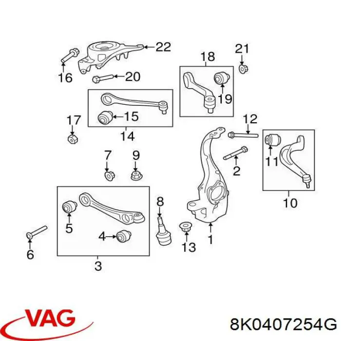 8K0407254F VAG muñón del eje, suspensión de rueda, delantero derecho