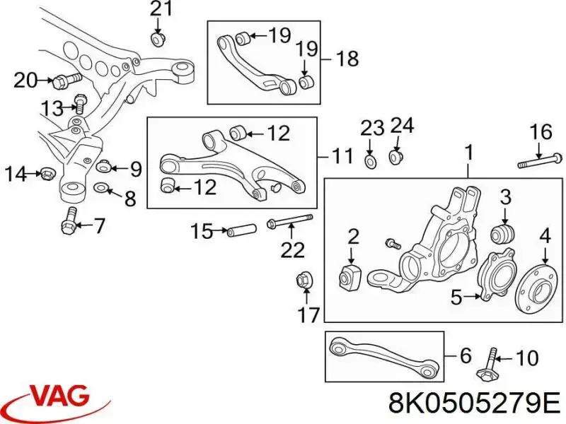 8K0505279E VAG silentblock de mangueta trasera