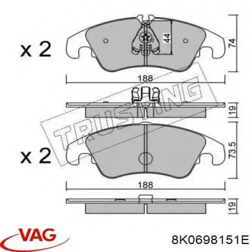 8K0698151E VAG pastillas de freno delanteras