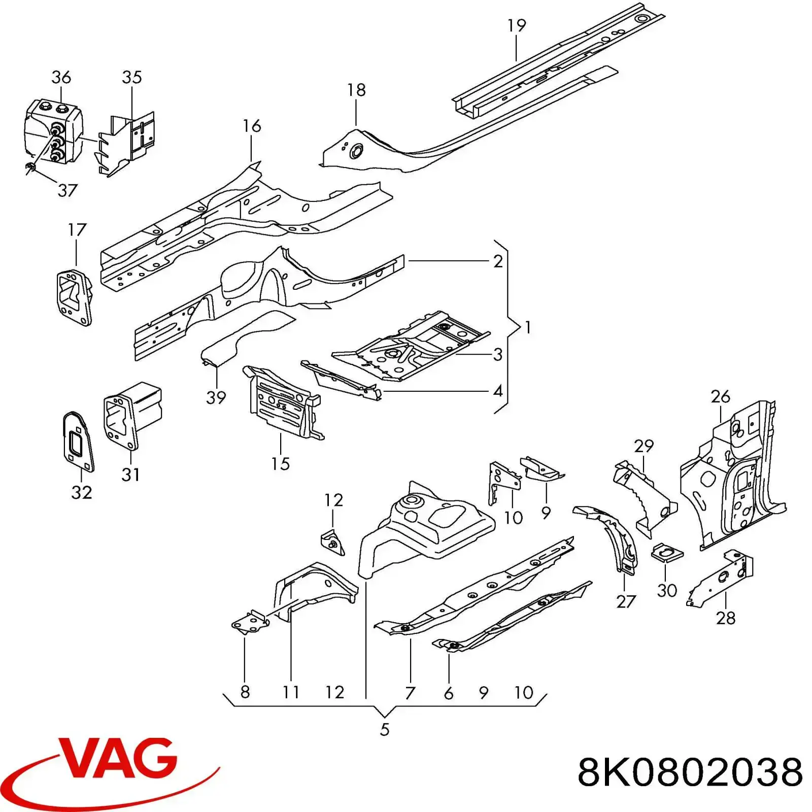  Larguero delantero derecho para Audi A5 8T3