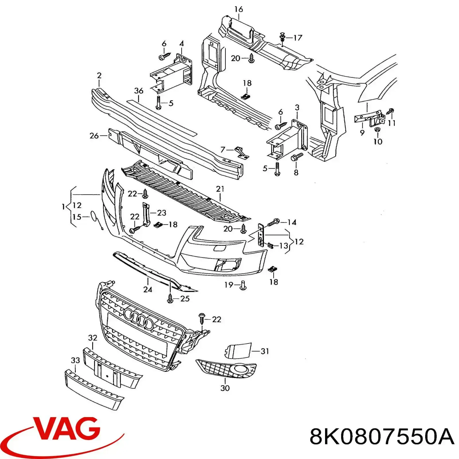 8K0807550A VAG absorbente parachoques delantero