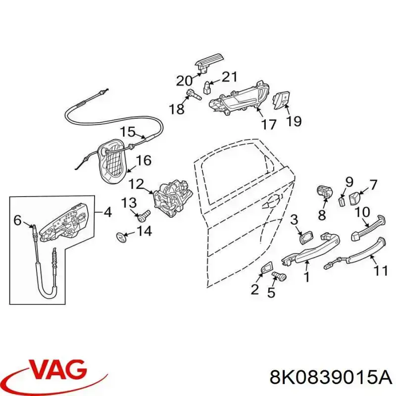 8K0839015A VAG cerradura de puerta trasera izquierda