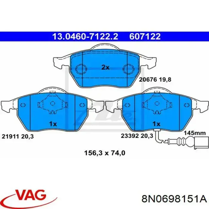 8N0698151A VAG pastillas de freno delanteras