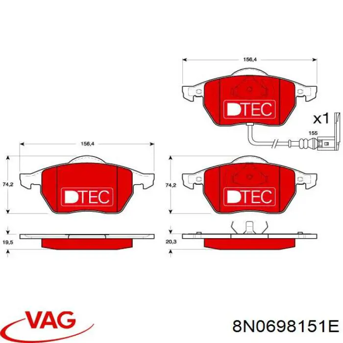 8N0698151E VAG pastillas de freno delanteras