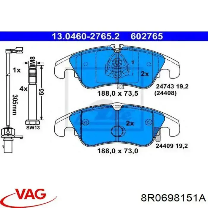 8R0698151A VAG pastillas de freno delanteras