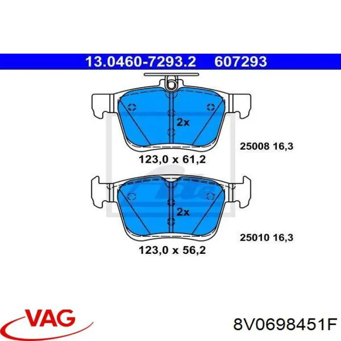 8V0698451F VAG pastillas de freno traseras