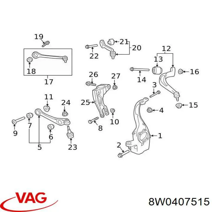 8W0407515 VAG silentblock de brazo de suspensión delantero superior