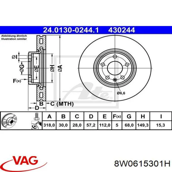 8W0615301H VAG freno de disco delantero