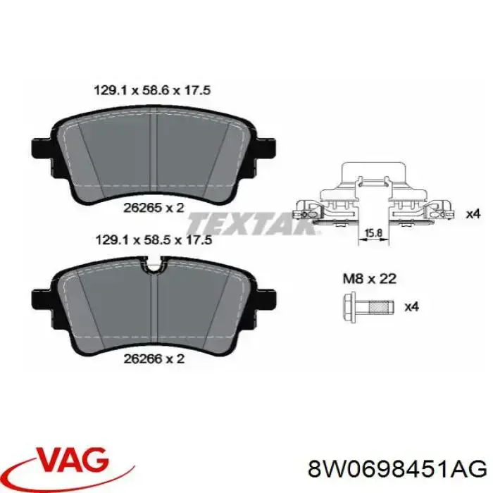 8W0698451AG VAG pastillas de freno traseras