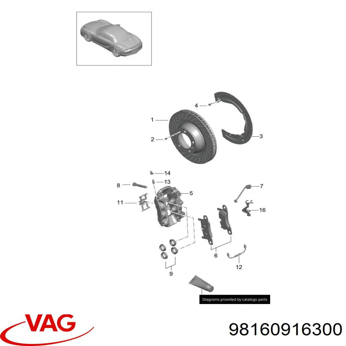 98160916300 VAG contacto de aviso, desgaste de los frenos, trasero