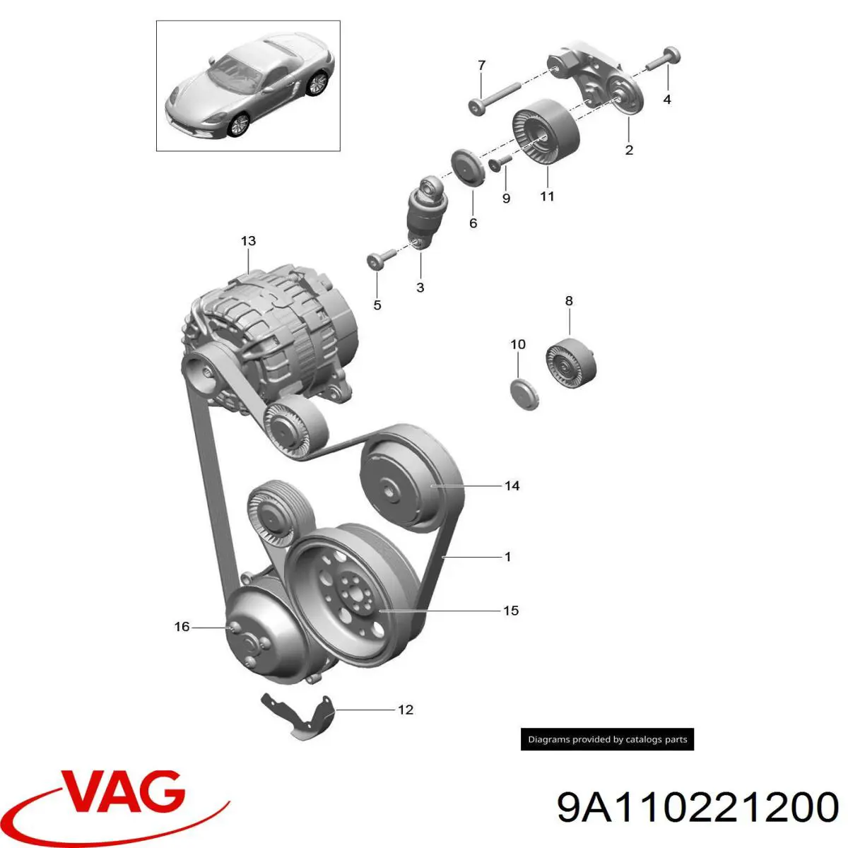 9A110221200 VAG rodillo, correa trapecial poli v