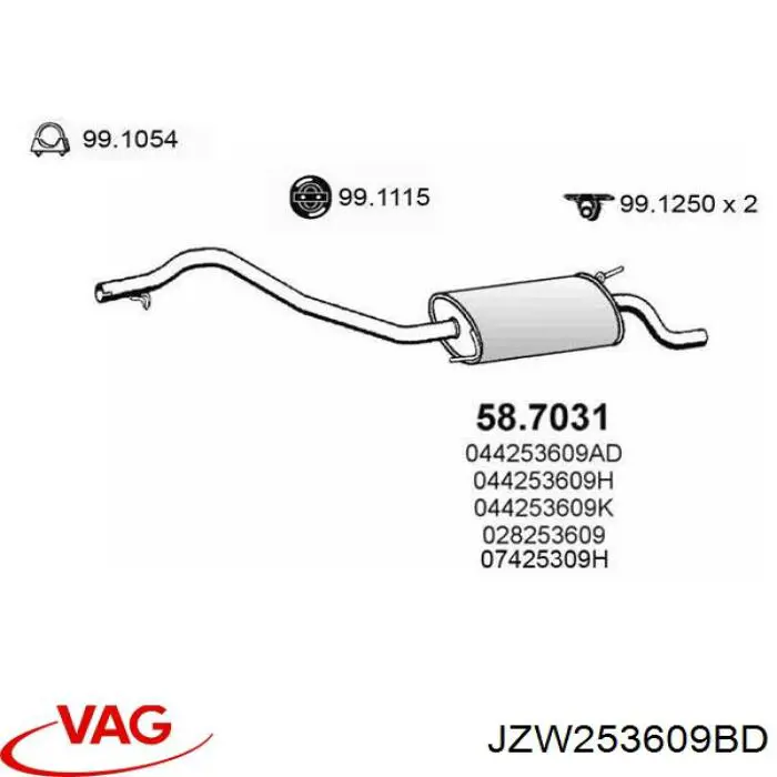 JZW253609BD VAG silenciador posterior