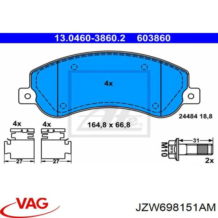 JZW698151AM VAG pastillas de freno delanteras