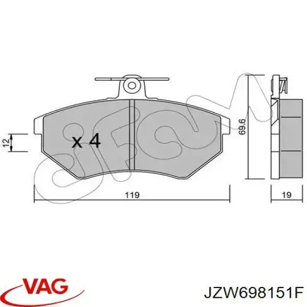 JZW698151F VAG pastillas de freno delanteras