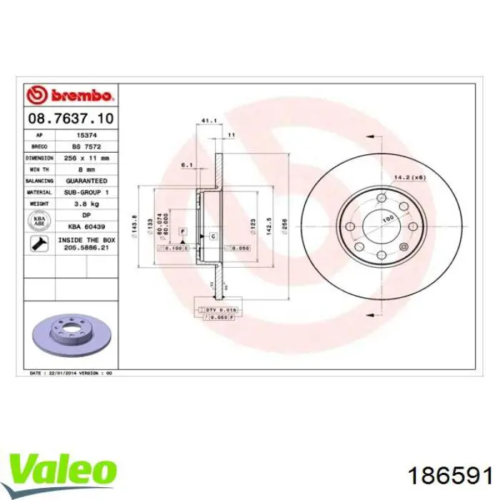 186591 VALEO freno de disco delantero