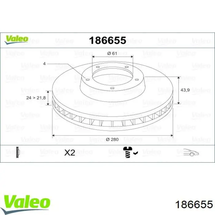 186655 VALEO freno de disco delantero