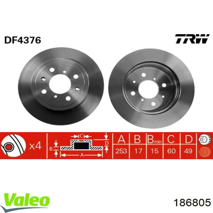 186805 VALEO freno de disco delantero