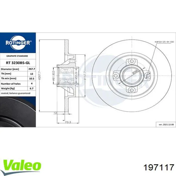 197117 VALEO disco de freno trasero