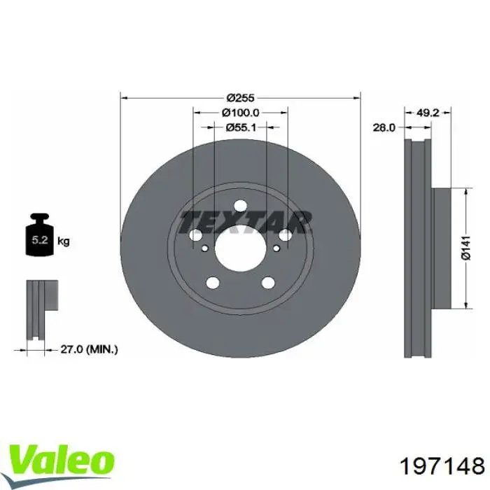 197148 VALEO freno de disco delantero