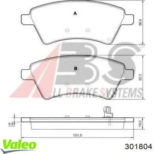 301804 VALEO pastillas de freno delanteras