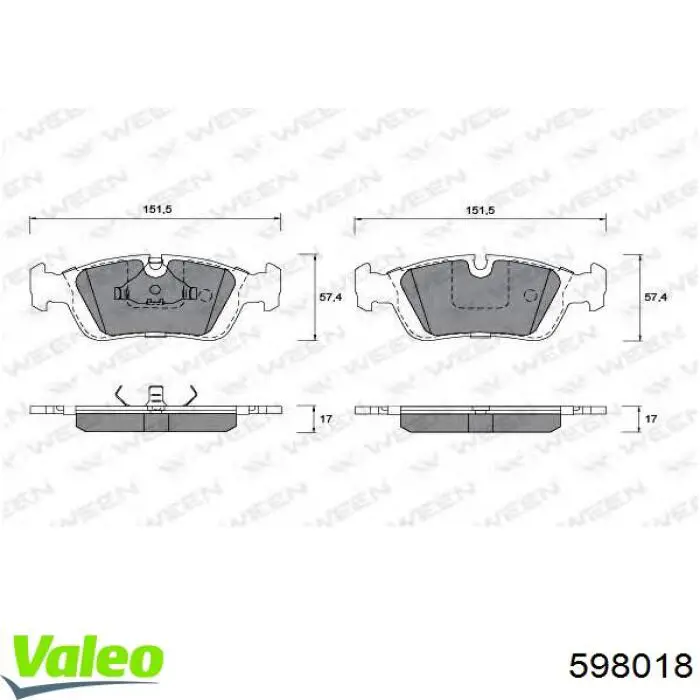 598018 VALEO pastillas de freno delanteras