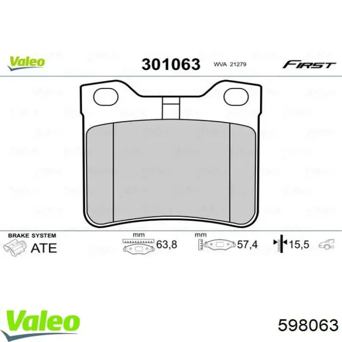 598063 VALEO pastillas de freno traseras