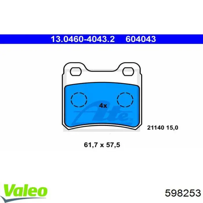 598253 VALEO pastillas de freno traseras