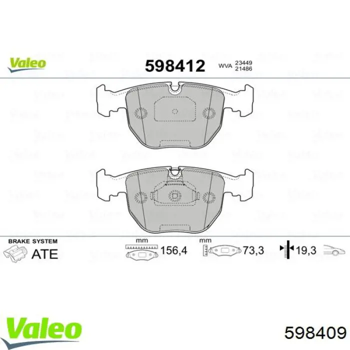 598409 VALEO pastillas de freno delanteras