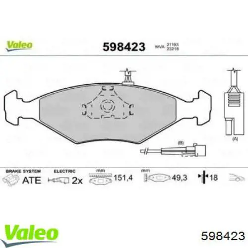 598423 VALEO pastillas de freno delanteras