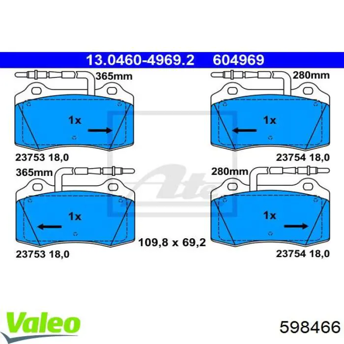 598466 VALEO pastillas de freno delanteras