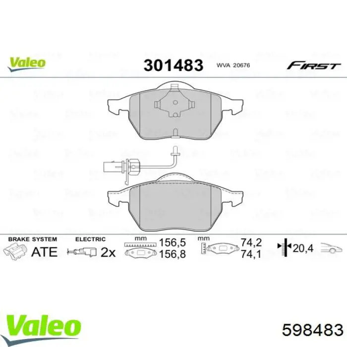 598483 VALEO pastillas de freno delanteras